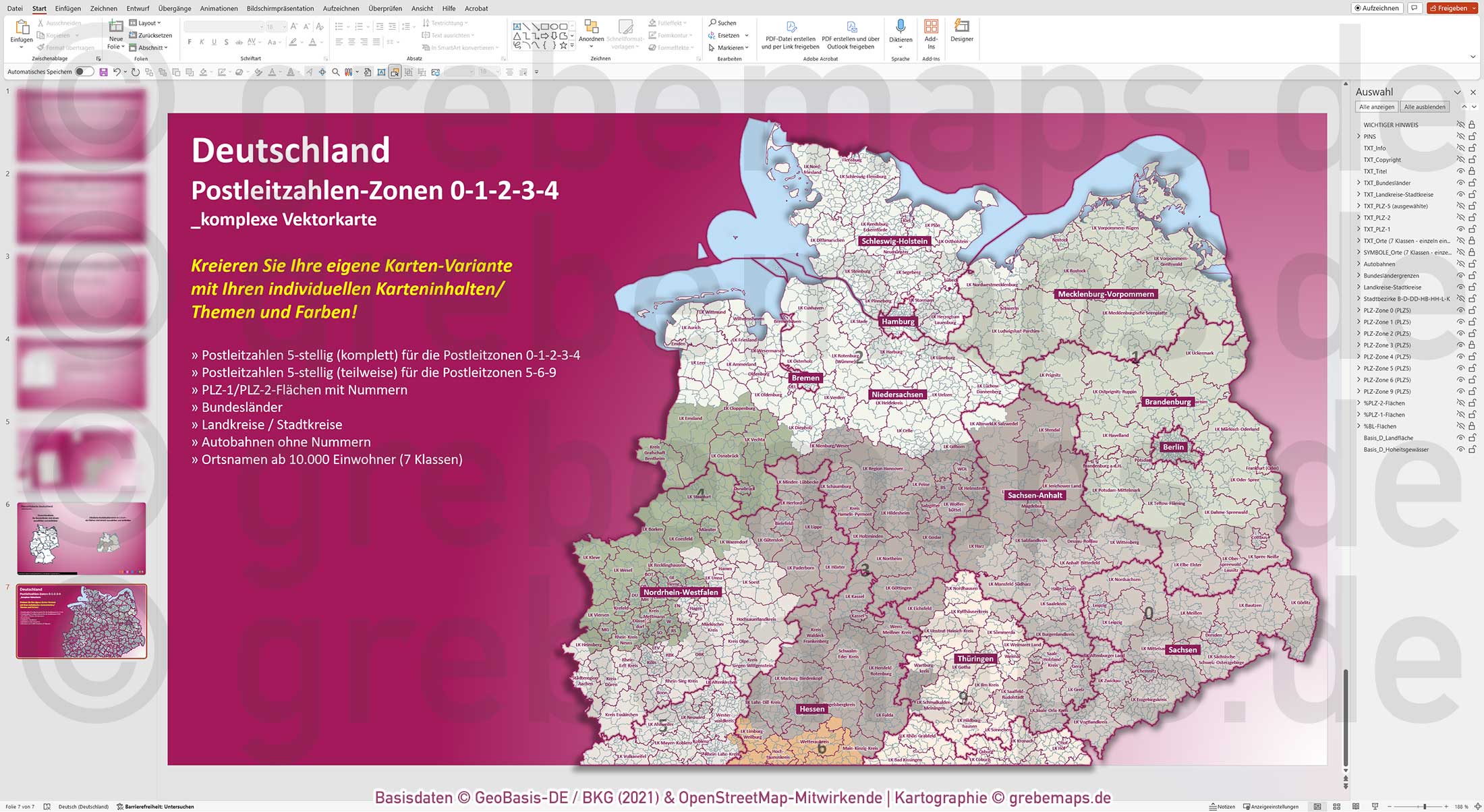 PowerPoint-Karte Deutschland (Nord) Postleitzahlen PLZ 5-stellig zu den Postleitzonen 0-1-2-3-4 mit Landkreisen - komplexe Vektorkarte [Digital] – Bild 22