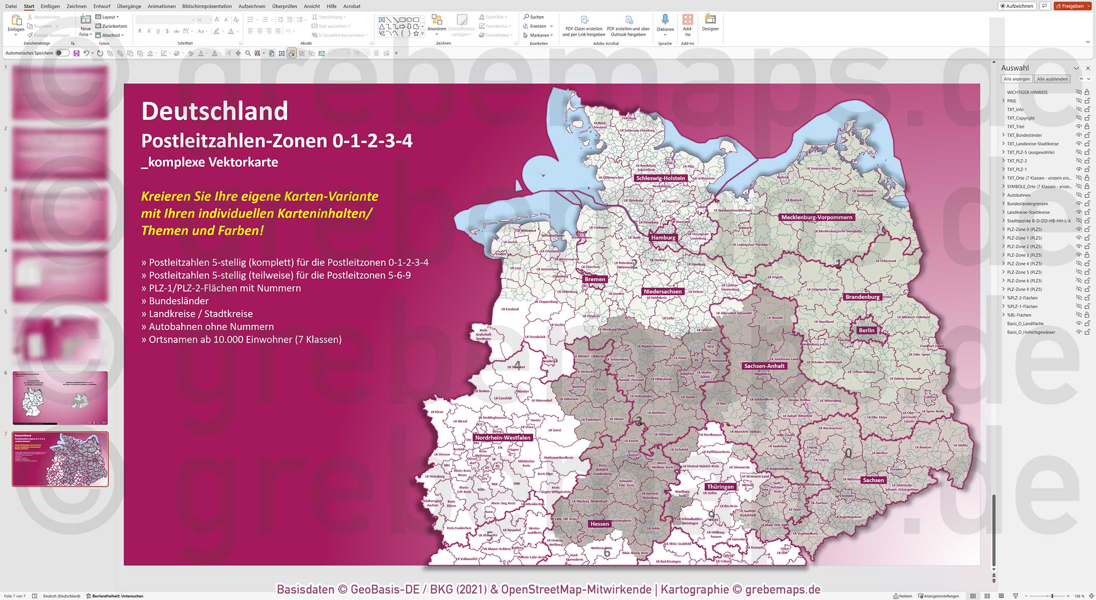 PowerPoint-Karte Deutschland (Nord) Postleitzahlen PLZ 5-stellig zu den Postleitzonen 0-1-2-3-4 mit Landkreisen - komplexe Vektorkarte [Digital] – Bild 23