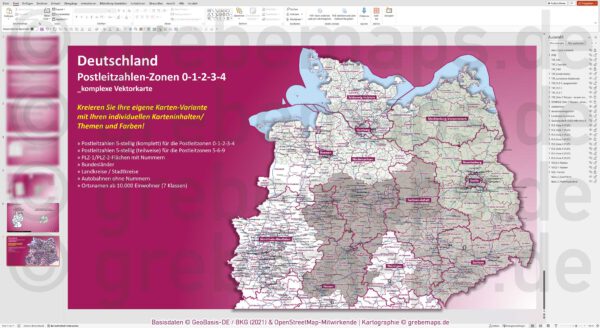 PowerPoint-Karte Deutschland (Nord) Postleitzahlen PLZ 5-stellig zu den Postleitzonen 0-1-2-3-4 mit Landkreisen - komplexe Vektorkarte [Digital] – Bild 24