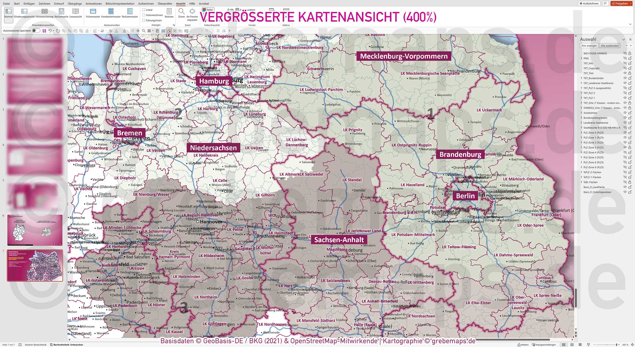 PowerPoint-Karte Deutschland (Nord) Postleitzahlen PLZ 5-stellig zu den Postleitzonen 0-1-2-3-4 mit Landkreisen - komplexe Vektorkarte [Digital] – Bild 25