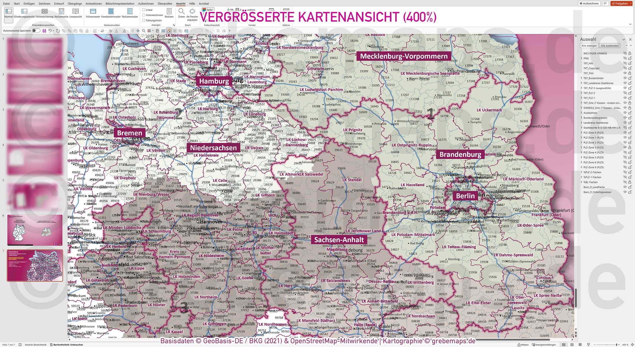 PowerPoint-Karte Deutschland (Nord) Postleitzahlen PLZ 5-stellig zu den Postleitzonen 0-1-2-3-4 mit Landkreisen - komplexe Vektorkarte [Digital] – Bild 26