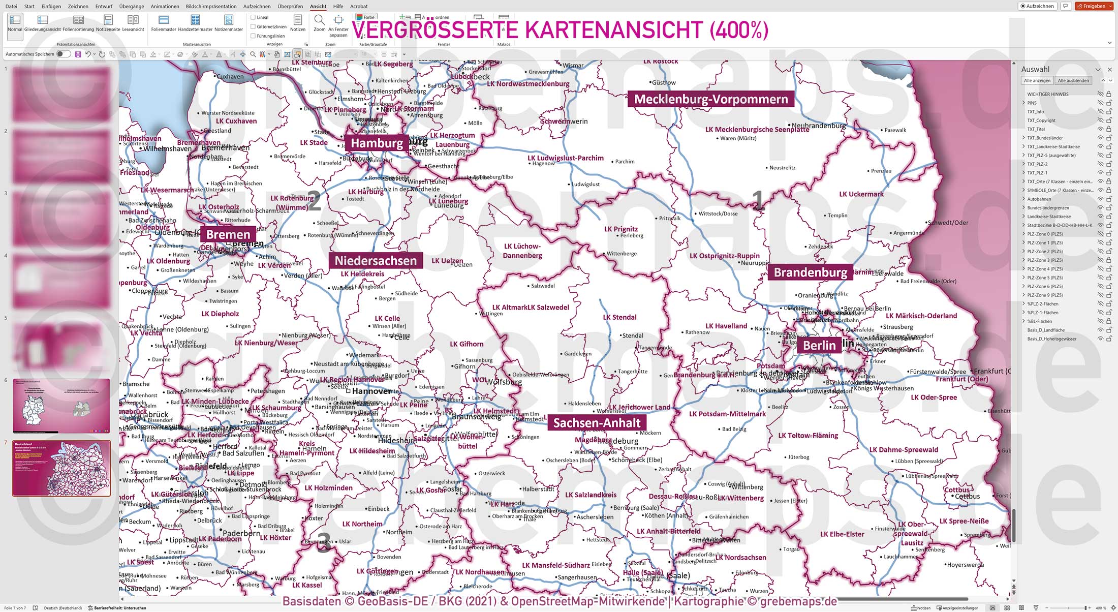 PowerPoint-Karte Deutschland (Nord) Postleitzahlen PLZ 5-stellig zu den Postleitzonen 0-1-2-3-4 mit Landkreisen - komplexe Vektorkarte [Digital] – Bild 27