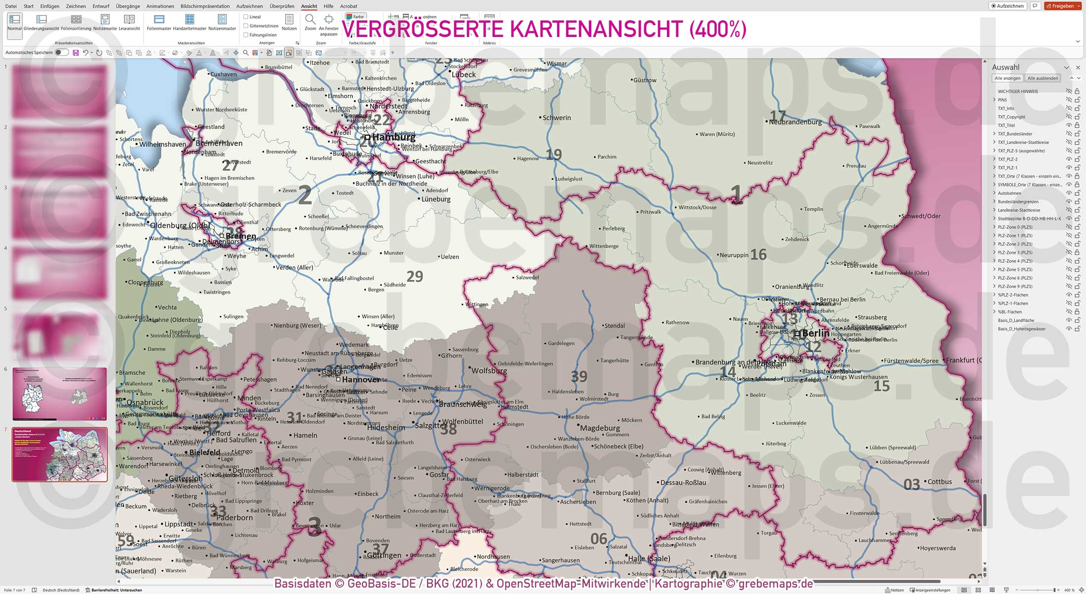 PowerPoint-Karte Deutschland (Nord) Postleitzahlen PLZ 5-stellig zu den Postleitzonen 0-1-2-3-4 mit Landkreisen - komplexe Vektorkarte [Digital] – Bild 28
