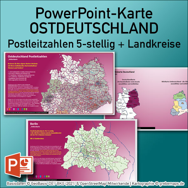 PowerPoint-Karte Ostdeutschland Postleitzahlen PLZ 5-stellig mit Landkreisen - Brandenburg-Berlin Sachsen Sachsen/-Anhalt Mecklenburg-Vorpommern Thüringen Vektorkarte [Digital] – Bild 3