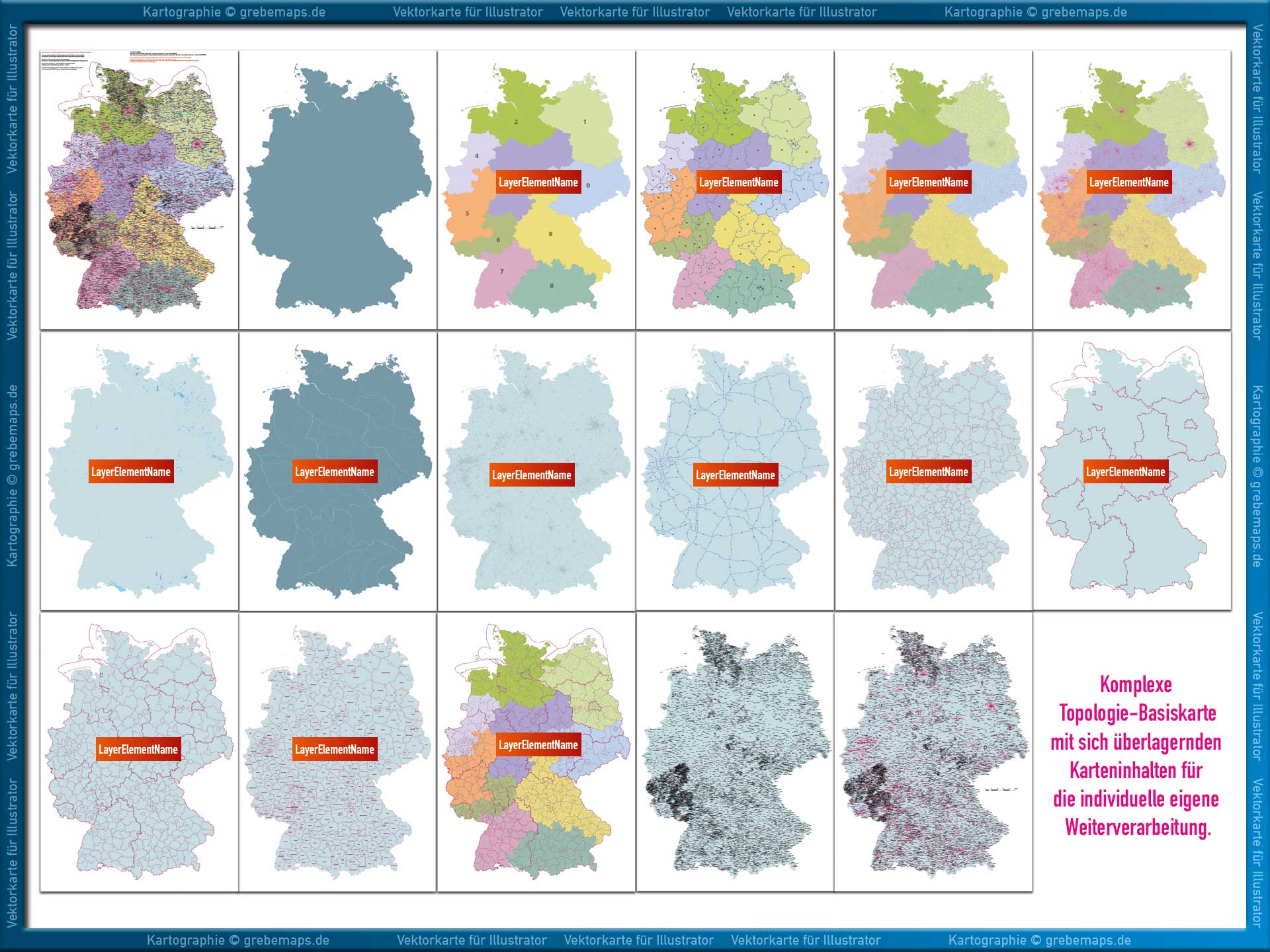 Deutschland Postleitzahlenkarte PLZ-1-2-5 (1-/2-/5-stellig) mit Landkreisen Autobahnen Ortsmittelpunkten Siedlungsflächen Vektorkarte (2024/25) Landkarte [Digital] – Bild 10
