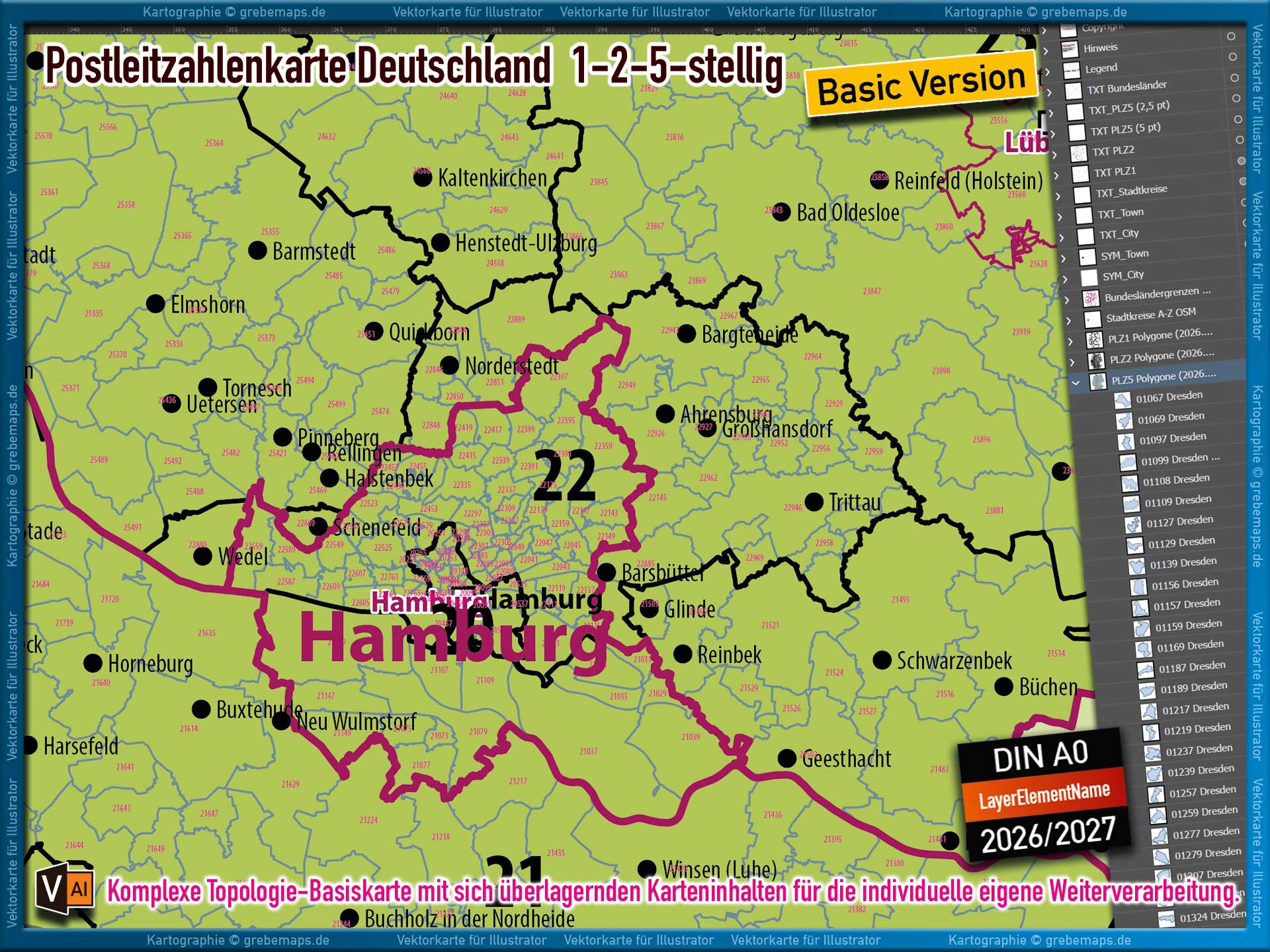 Deutschland Postleitzahlenkarte PLZ-1-2-5 (1-/2-/5-stellig) Vektorkarte Landkarte (2026/27) - BASIC-VERSION [Digital] – Bild 5
