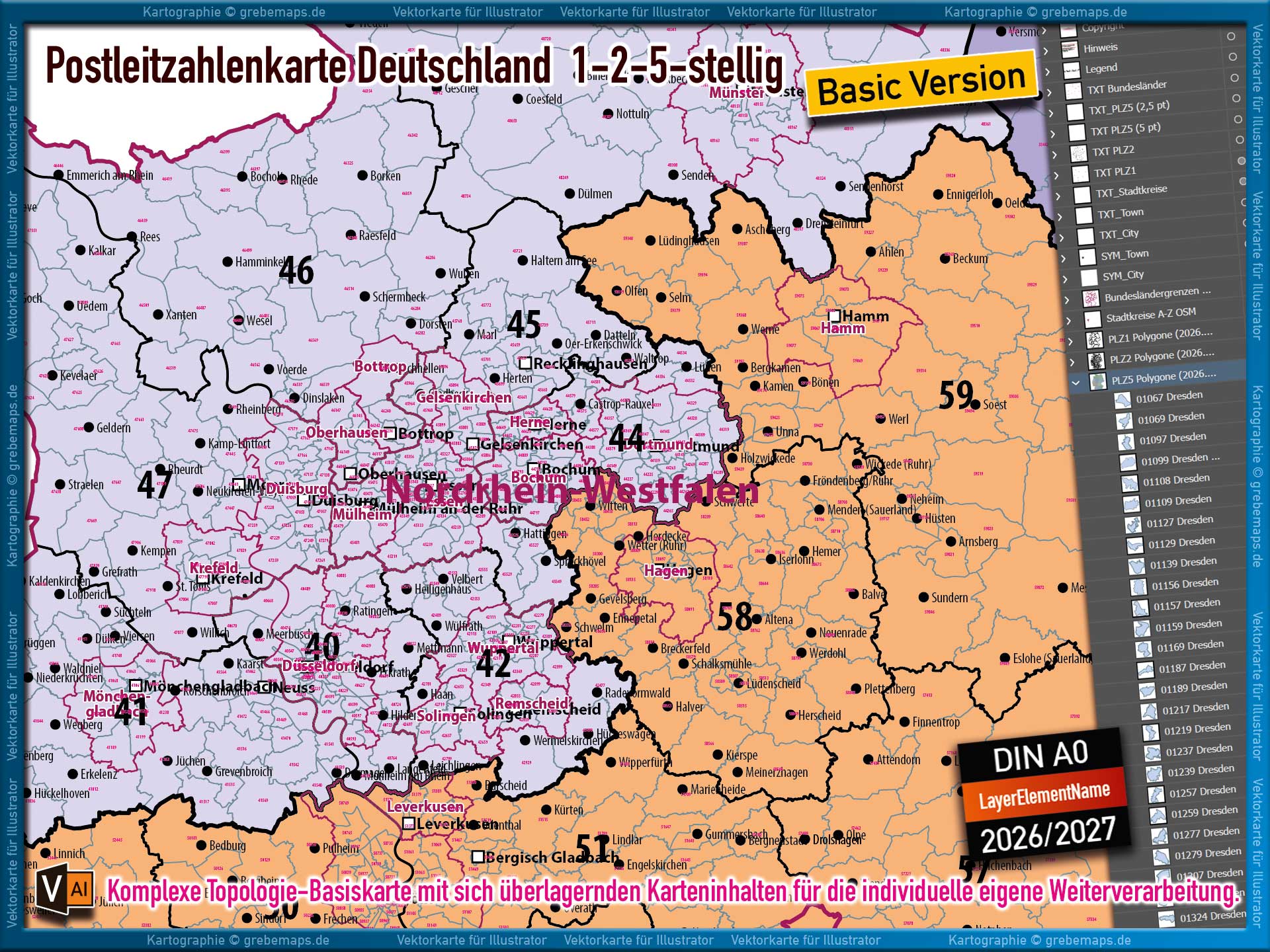 Deutschland Postleitzahlenkarte PLZ-1-2-5 (1-/2-/5-stellig) Vektorkarte Landkarte (2026/27) - BASIC-VERSION [Digital] – Bild 6