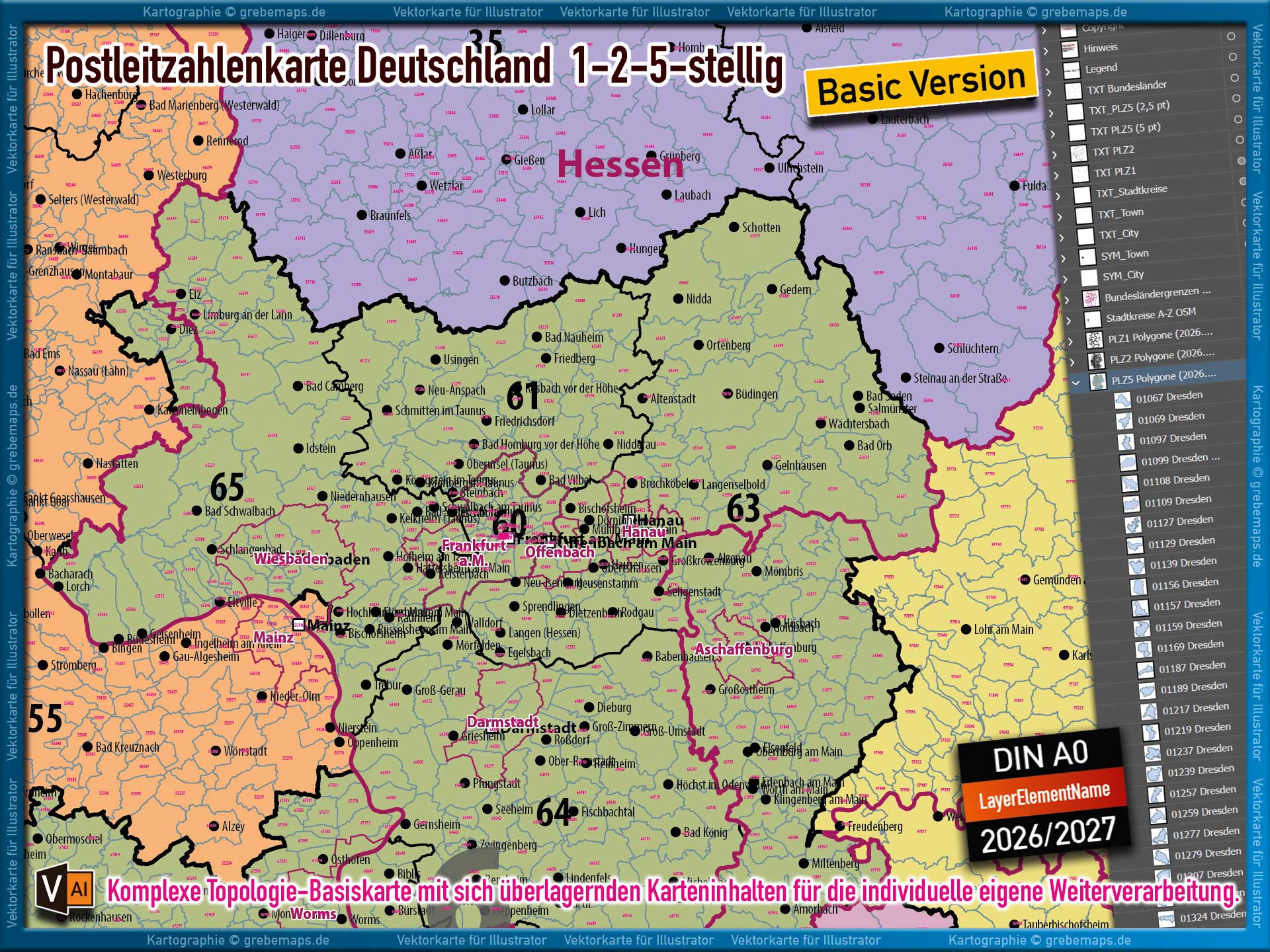 Deutschland Postleitzahlenkarte PLZ-1-2-5 (1-/2-/5-stellig) Vektorkarte Landkarte (2026/27) - BASIC-VERSION [Digital] – Bild 7