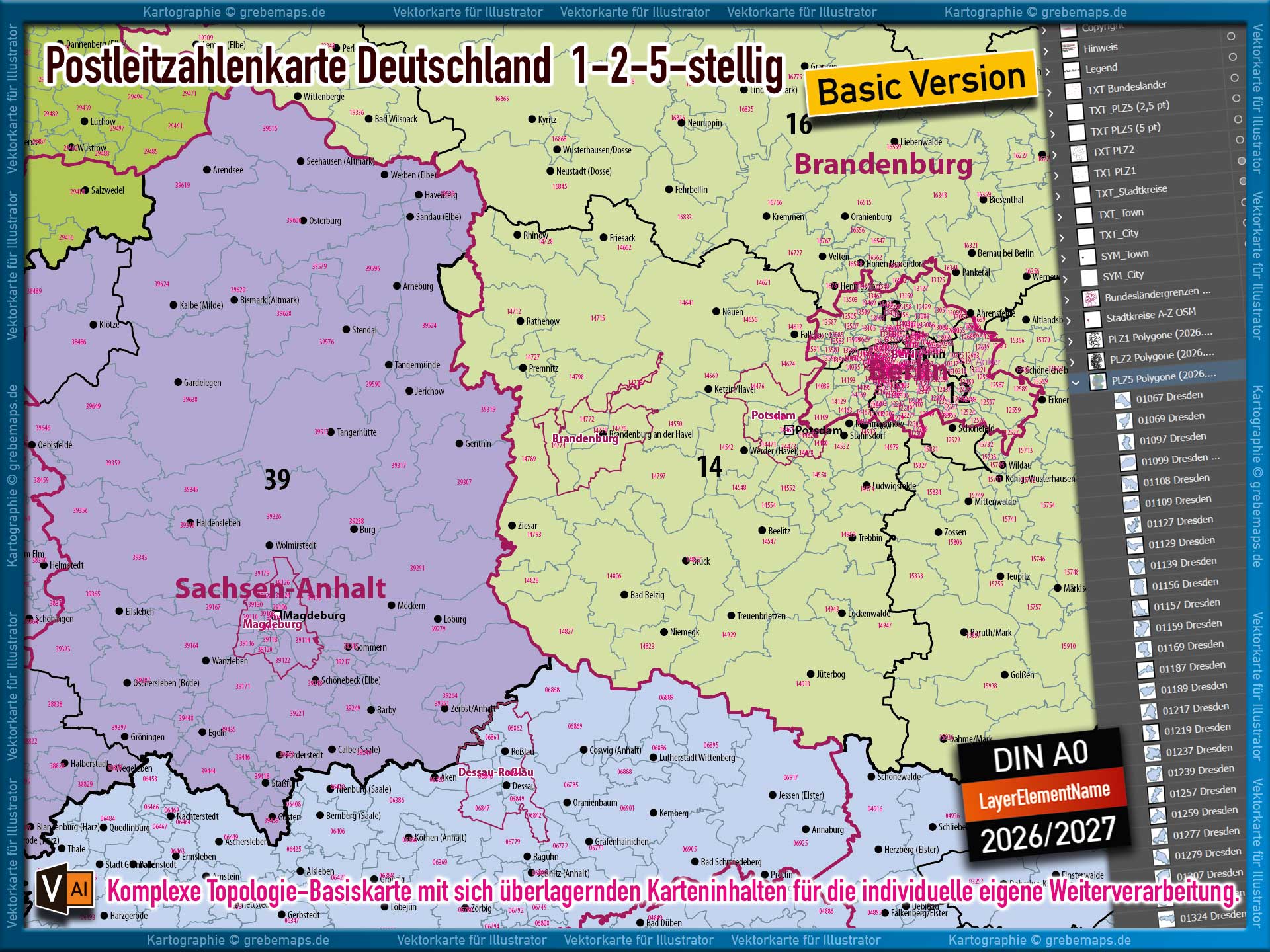 Deutschland Postleitzahlenkarte PLZ-1-2-5 (1-/2-/5-stellig) Vektorkarte Landkarte (2026/27) - BASIC-VERSION [Digital] – Bild 9