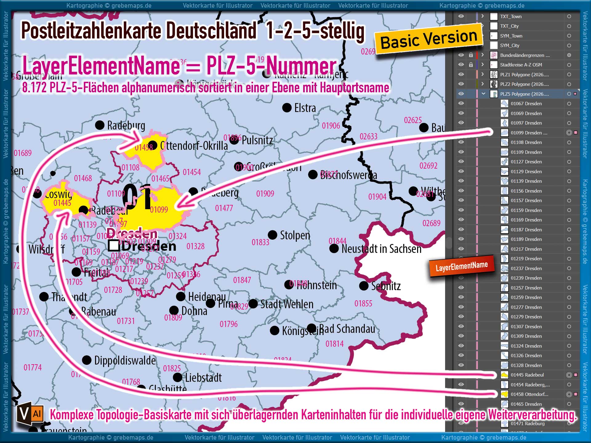 Deutschland Postleitzahlenkarte PLZ-1-2-5 (1-/2-/5-stellig) Vektorkarte Landkarte (2026/27) - BASIC-VERSION [Digital] – Bild 10