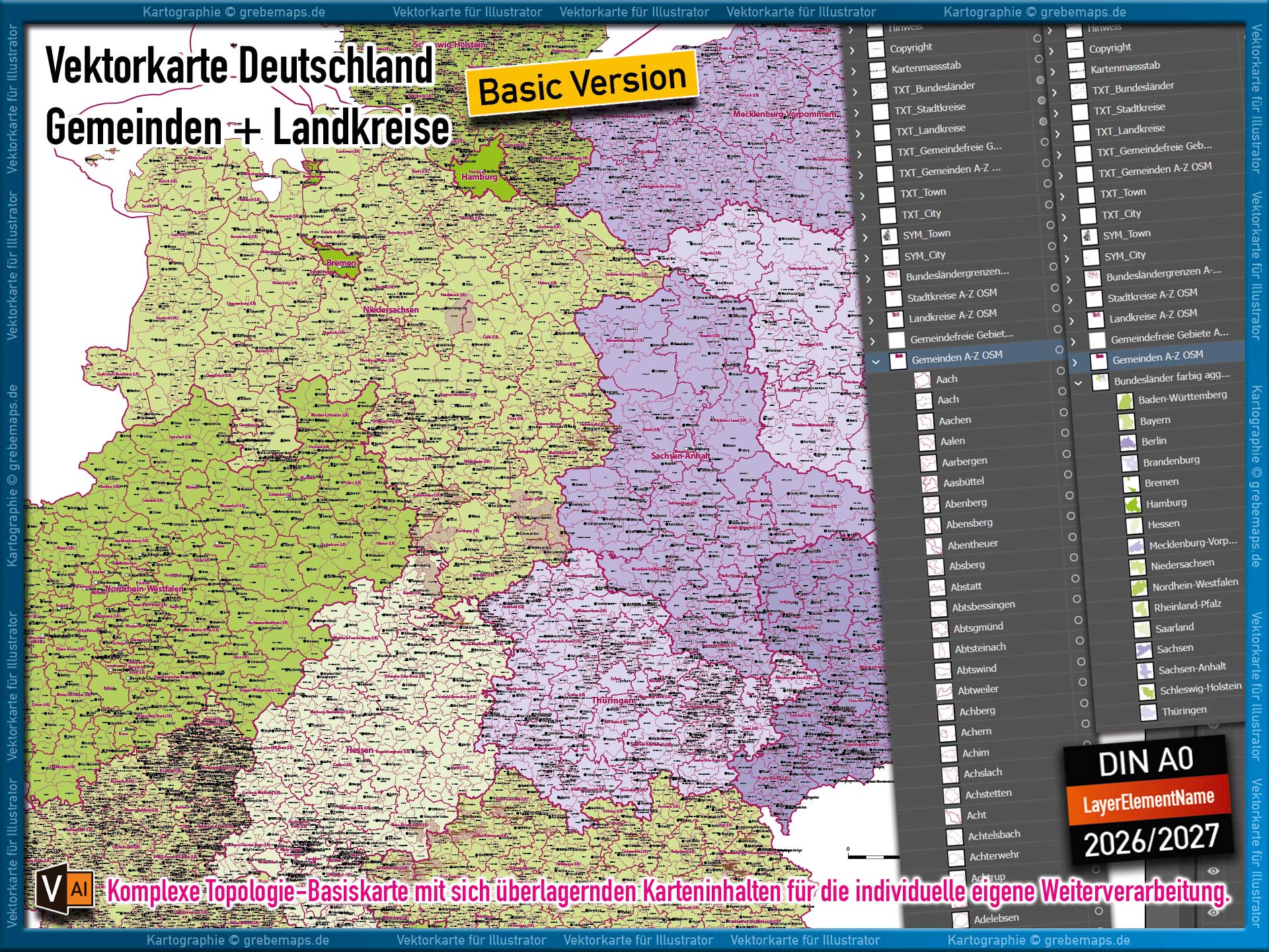Deutschland Gemeindekarte Landkreise Stadtkreise Bundesländer Vektorkarte Landkarte (2026/27) - BASIC-VERSION [Digital] – Bild 4