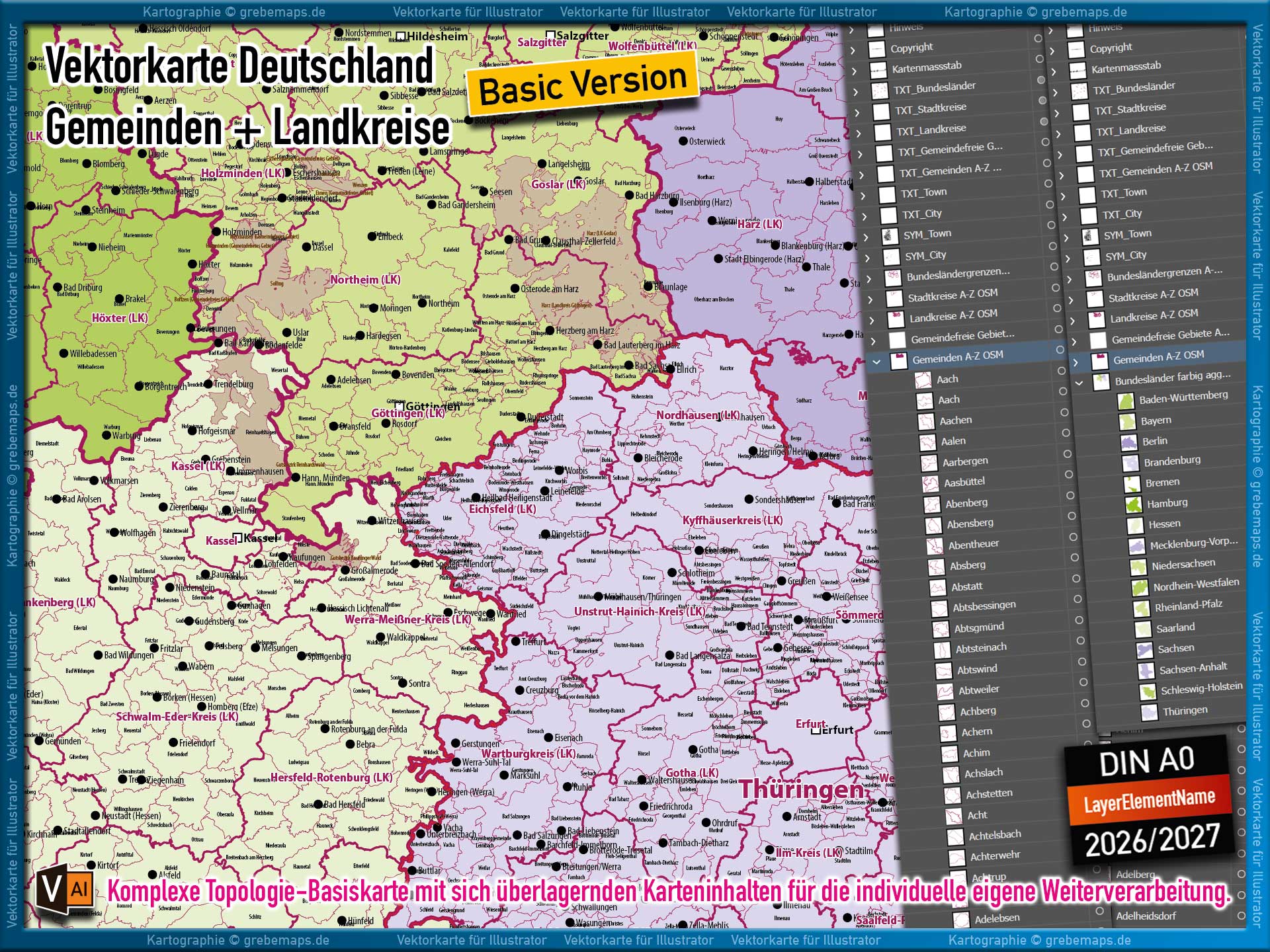 Deutschland Gemeindekarte Landkreise Stadtkreise Bundesländer Vektorkarte Landkarte (2026/27) - BASIC-VERSION [Digital] – Bild 5