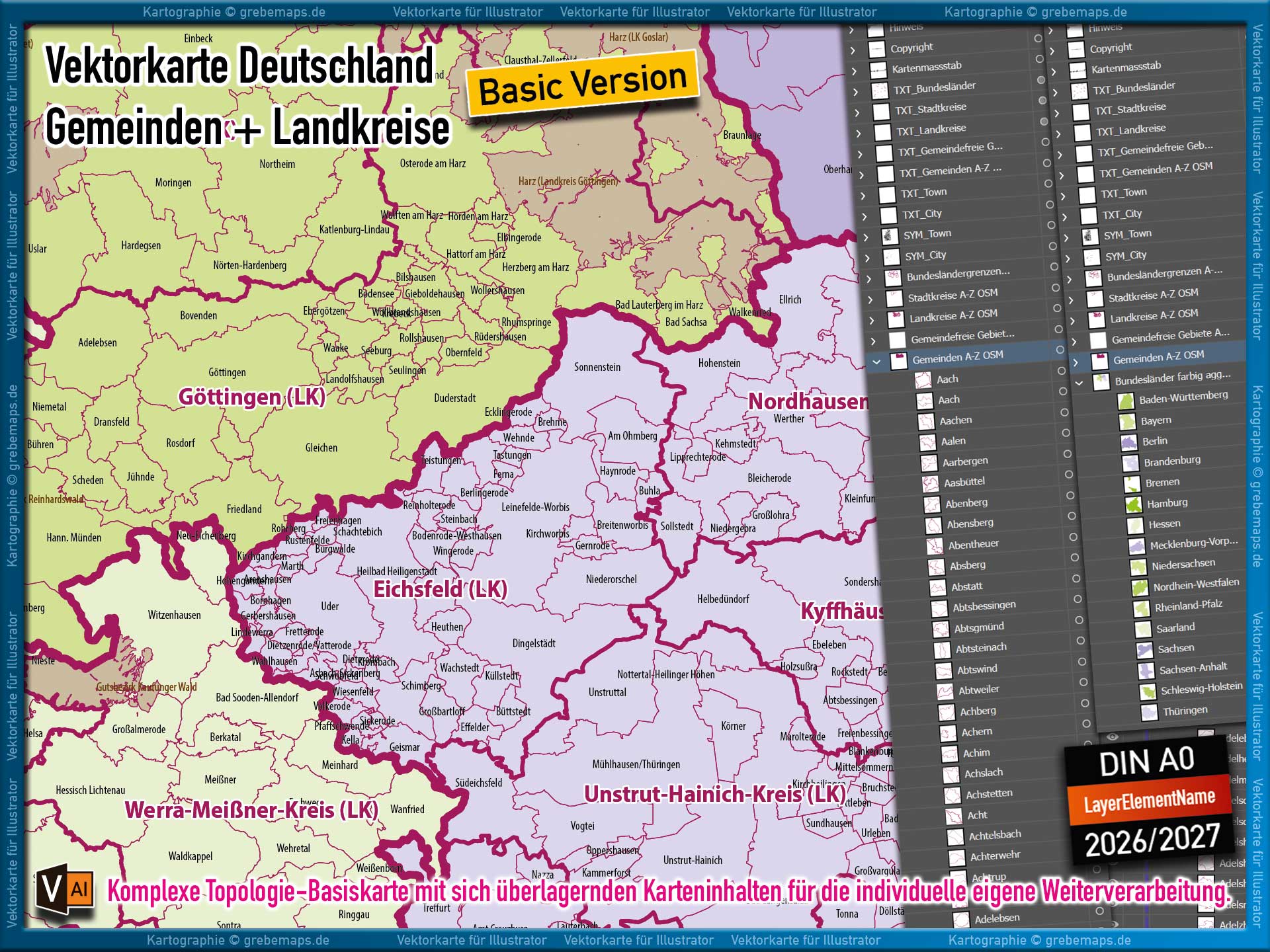 Deutschland Gemeindekarte Landkreise Stadtkreise Bundesländer Vektorkarte Landkarte (2026/27) - BASIC-VERSION [Digital] – Bild 6