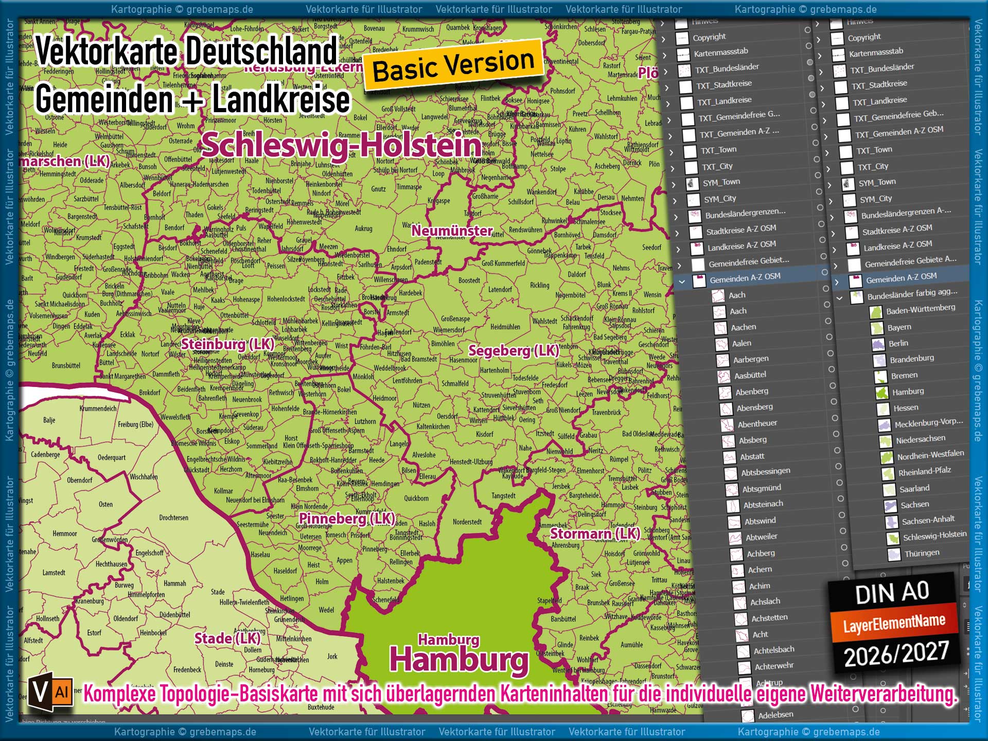 Deutschland Gemeindekarte Landkreise Stadtkreise Bundesländer Vektorkarte Landkarte (2026/27) - BASIC-VERSION [Digital] – Bild 7
