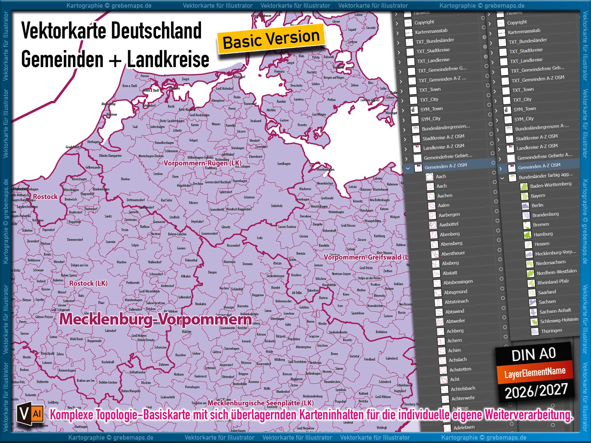 Deutschland Gemeindekarte Landkreise Stadtkreise Bundesländer Vektorkarte Landkarte (2026/27) - BASIC-VERSION [Digital] – Bild 8