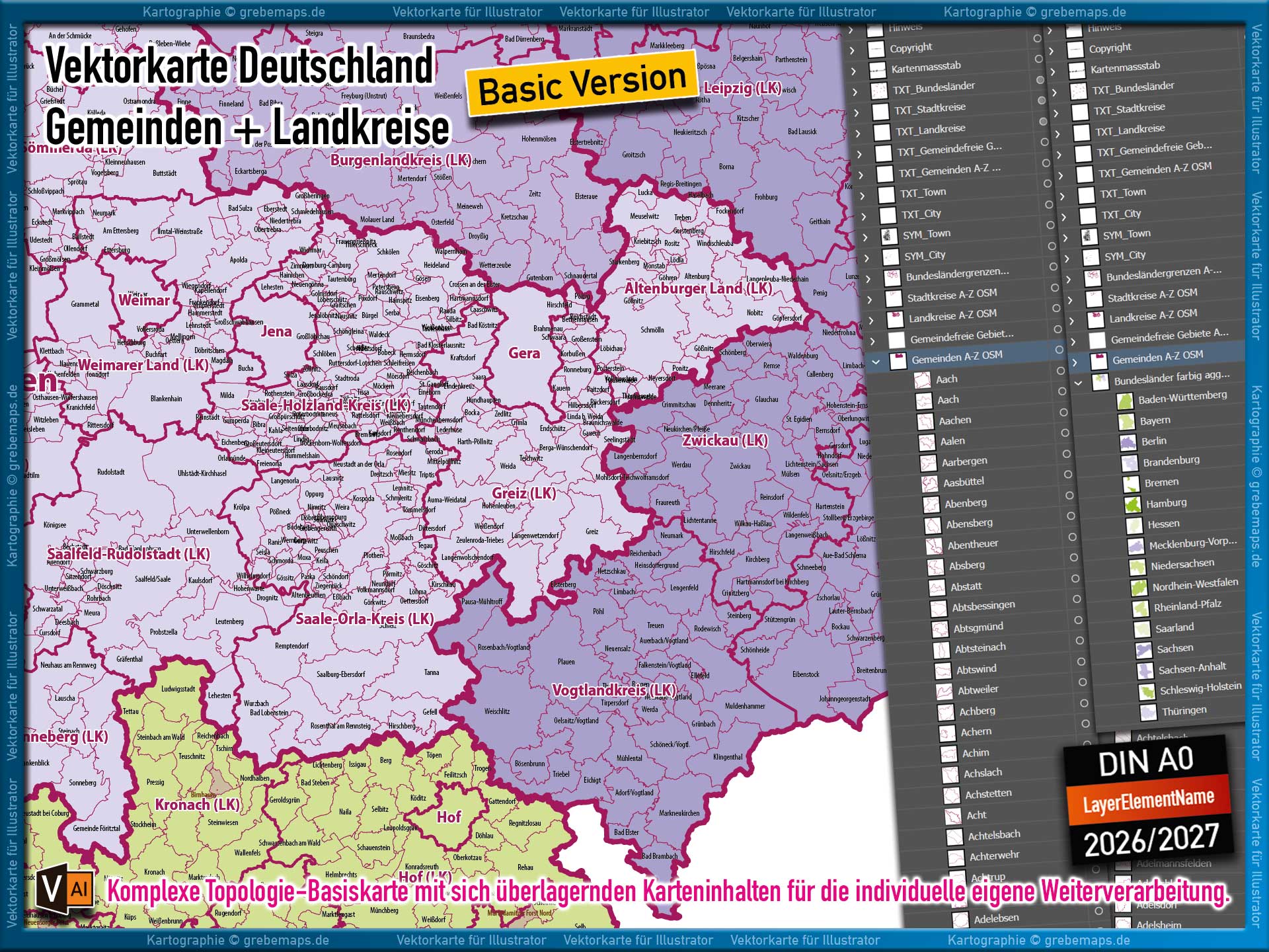 Deutschland Gemeindekarte Landkreise Stadtkreise Bundesländer Vektorkarte Landkarte (2026/27) - BASIC-VERSION [Digital] – Bild 9