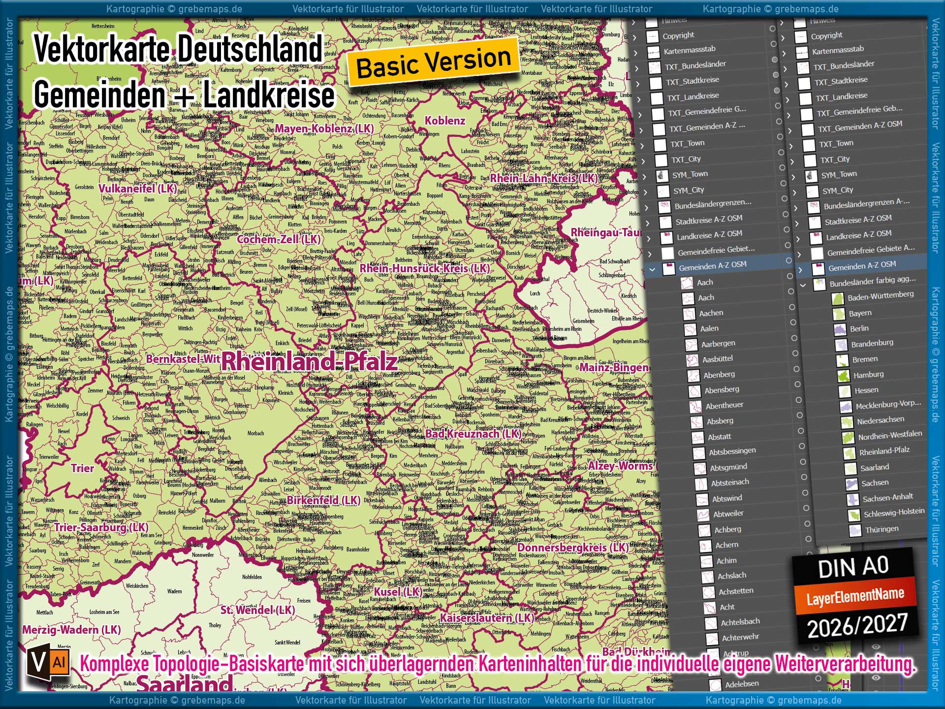 Deutschland Gemeindekarte Landkreise Stadtkreise Bundesländer Vektorkarte Landkarte (2026/27) - BASIC-VERSION [Digital] – Bild 10