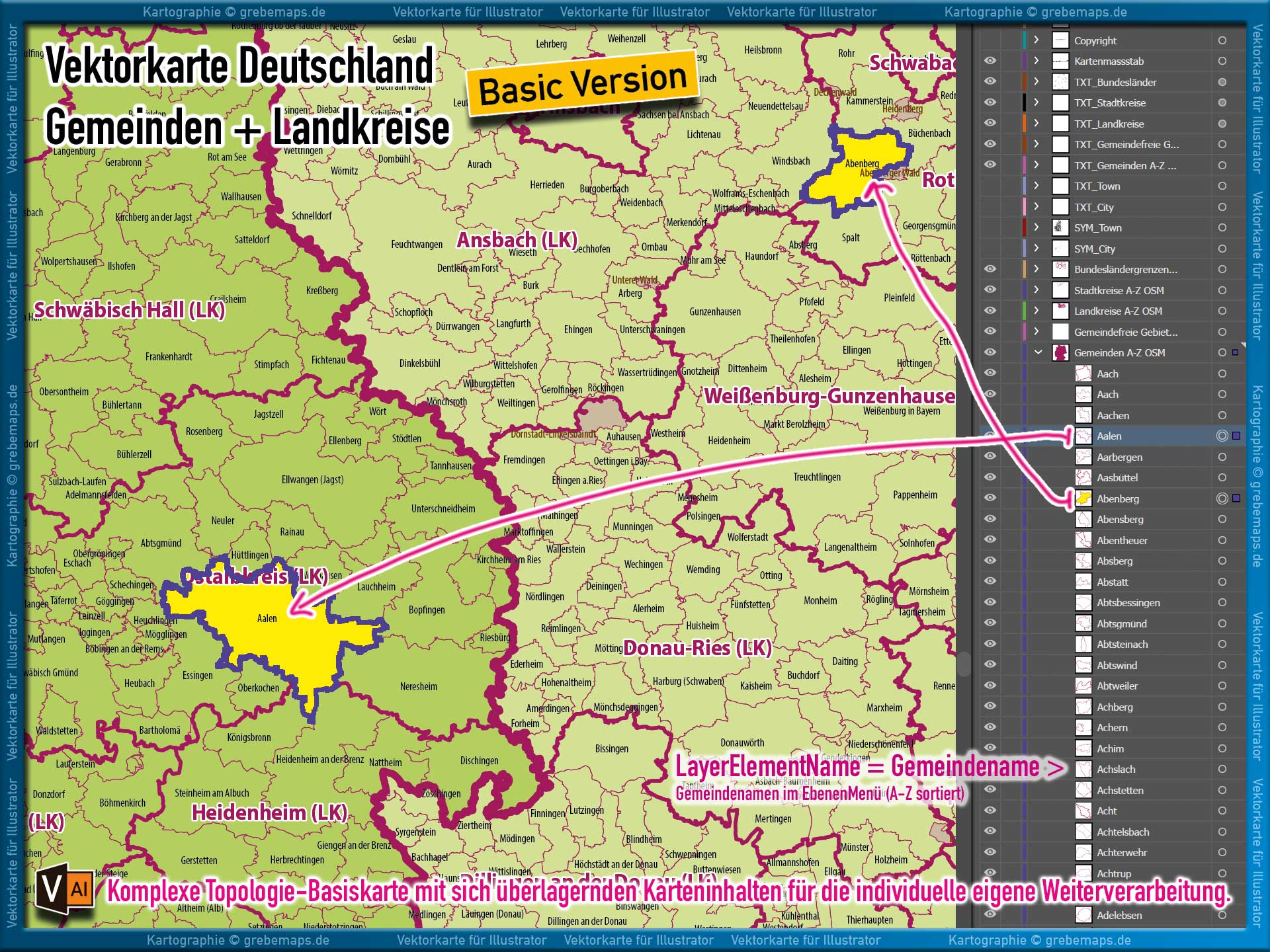 Deutschland Gemeindekarte Landkreise Stadtkreise Bundesländer Vektorkarte Landkarte (2026/27) - BASIC-VERSION [Digital] – Bild 11