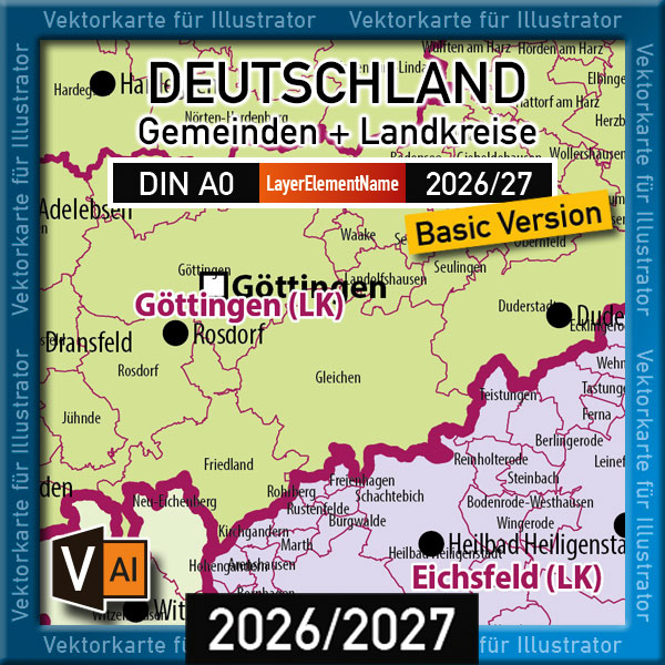 Deutschland Gemeindekarte Landkreise Stadtkreise Bundesländer Vektorkarte Landkarte (2026/27) - BASIC-VERSION [Digital] – Bild 2